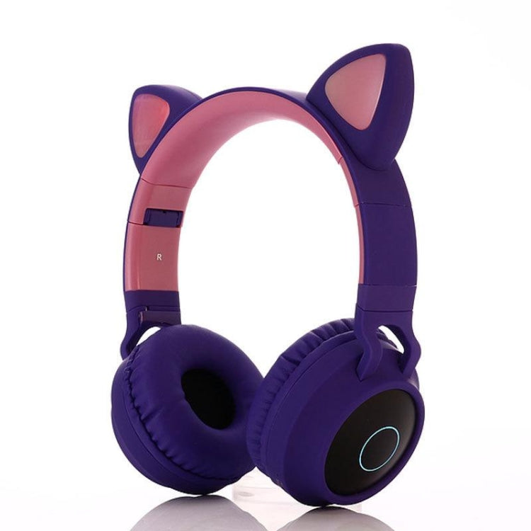 BT028C Cute Cat Ear Bluetooth 5.0 Headphones Foldable On-Ear Stereo Wireless Headset Headphone with Mic / LED Light / FM Radio / TF Card(Purple) - Headset & Headphone by buy2fix | Online Shopping UK | buy2fix