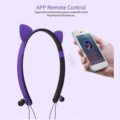 ZW29 Cat Ear Stereo Sound HIFI Fashion Outdoor Portable Sports Wireless  Bluetooth Headset with Mic & LED Light Glowing(Purple) - Neck-mounted Earphone by buy2fix | Online Shopping UK | buy2fix