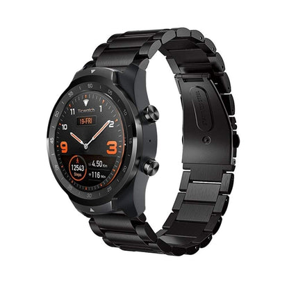 22mm For Huawei Watch GT2e GT2 46mm Three Flat Buckle Stainless Steel Watch Band(Black) - Smart Wear by buy2fix | Online Shopping UK | buy2fix