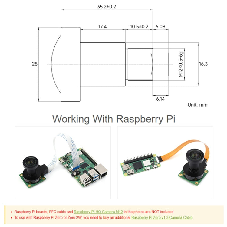 Waveshare WS1603212 For Raspberry Pi M12 High Resolution Lens, 12MP, 160 Degree FOV, 3.2mm Focal Length, 23967 - Consumer Electronics by WAVESHARE | Online Shopping UK | buy2fix