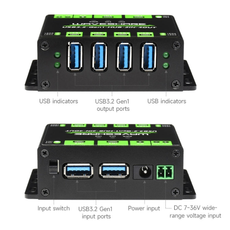 Waveshare 23929 USB HUB, Extending 4 X USB 3.2 Ports, Switchable Dual Hosts, Multi Protections - USB 3.0 HUB by Waveshare | Online Shopping UK | buy2fix