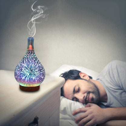 STB-XB10 3D Fireworks 7 Colors LED Night Light Air Humidifier Aroma Essential Oil Diffuser Mist Maker, Plug Type:EU Plug(Dark Wood Grain) - Home & Garden by buy2fix | Online Shopping UK | buy2fix