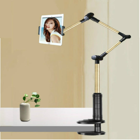 360 Degree Rotation Lazy Mount Folding Long Arm Phone Stand Holder for 4-14 Inch Tablet & Phone(Black Gold) - Lazy Bracket by buy2fix | Online Shopping UK | buy2fix