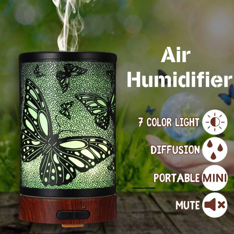 Butterfly Pattern Air Humidifier Essential Oil Diffuser Mist Maker Colorful LED Lamp  Diffuser Aromatherapy Air Purifier, Plug Type:EU Plug(Black) - Home & Garden by buy2fix | Online Shopping UK | buy2fix