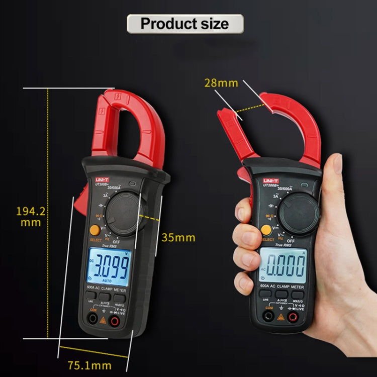 UNI-T  UT200B+ 600A  Digital Clamp Multimeter AC/DC Voltage Detector Frequency Resistance Tester - Digital Multimeter by UNI-T | Online Shopping UK | buy2fix