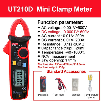 UNI-T UT210D 200A Digital Clamp Meter AC DC Voltage Detector - Digital Multimeter by UNI-T | Online Shopping UK | buy2fix