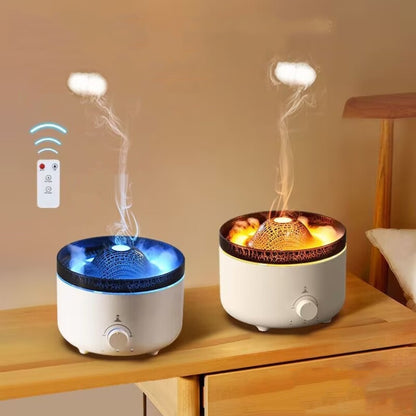 V21A 560ml Volcano Flame Remote Control Aromatherapy Air Humidifier Essential Oil Diffuser UK Plug(White) - Home & Garden by buy2fix | Online Shopping UK | buy2fix