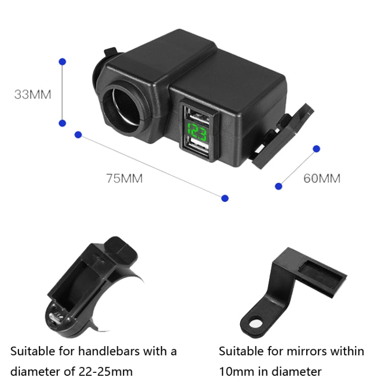 Motorcycle Car Dual USB Mobile Phone Charger With Cigarette Lighter Interface Multi-function Digital Display Car Charger, Style:DYUK Red Light - In Car by buy2fix | Online Shopping UK | buy2fix