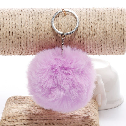 Simple Key Chain Fur Ball Pompon Keychain Pompom Artificial Rabbit Fur Animal Keychains for Woman Car Bag Key Rings(light purple) - Key Rings by KOOROL | Online Shopping UK | buy2fix