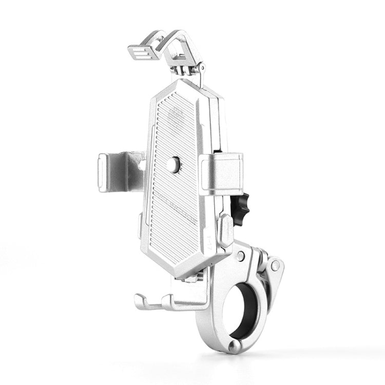 Bicycle Mobile Phone Holder Can Rotate And Adjust Fixed Aluminum Alloy Bracket Automatic Grab Bracket, Style:Handlebar Installation(Silver) - Holders by buy2fix | Online Shopping UK | buy2fix
