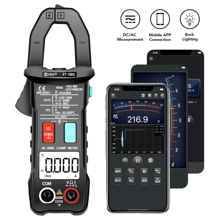 BSIDE  Bluetooth 5.0 6000 Words High Precision Smart AC Clamp Meter, Specification: ZT-5BQ - Consumer Electronics by BSIDE | Online Shopping UK | buy2fix