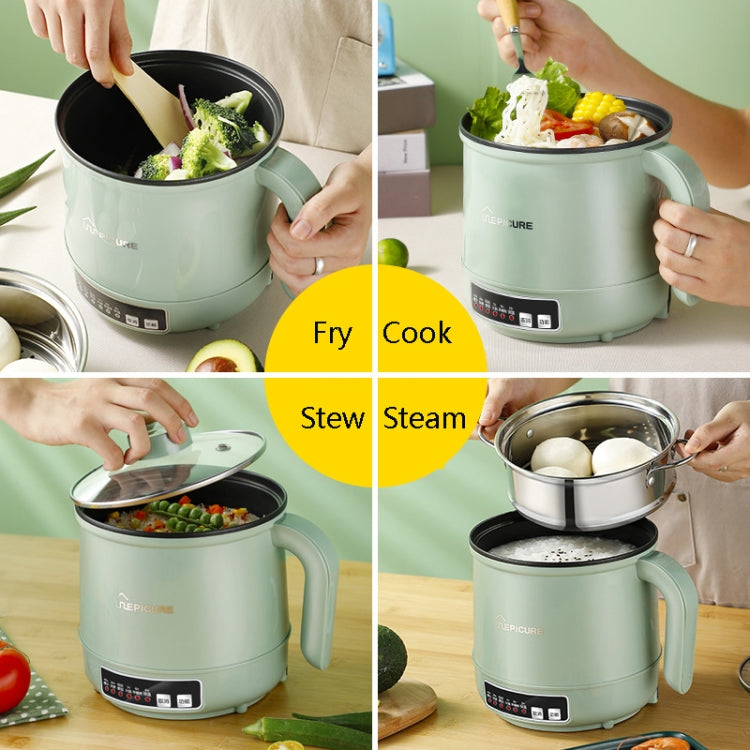 Multi-Function Electric-Cooker Mini Dormitory Student Cooking Rice Stir Frying Non-Stick Pot, 110V US Plug, Colour: Green Manual with Steaming Grid(1.7L) - Home & Garden by buy2fix | Online Shopping UK | buy2fix