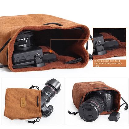 S.C.COTTON Liner Shockproof Digital Protection Portable SLR Lens Bag Micro Single Camera Bag Round Brown L - Lens Bag by S.C.COTTON | Online Shopping UK | buy2fix