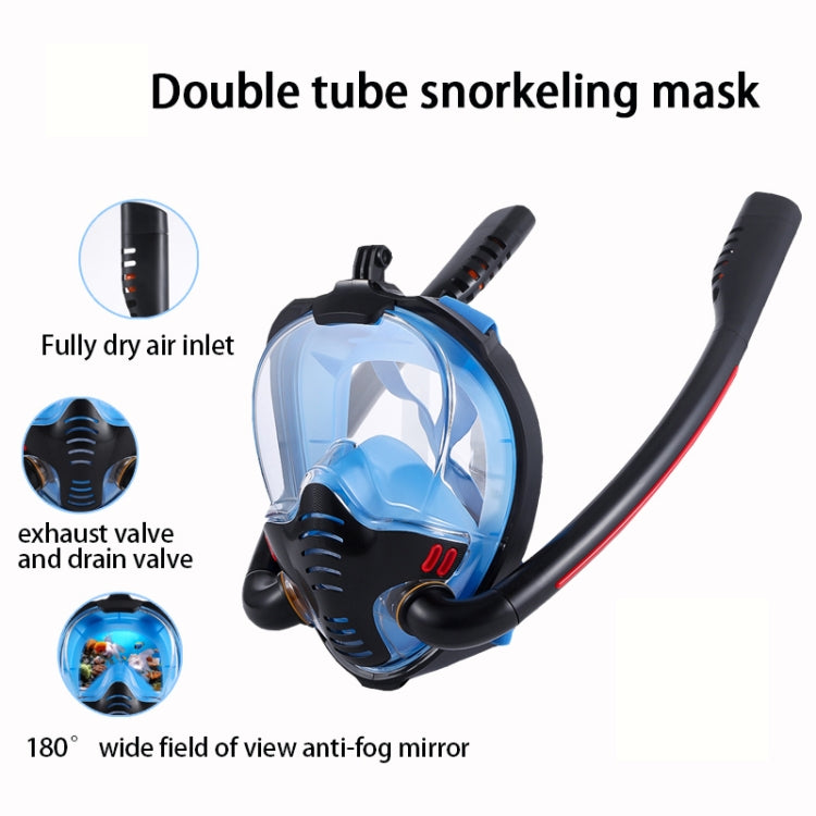 Snorkeling Mask Double Tube Silicone Full Dry Diving Mask Adult Swimming Mask Diving Goggles, Size: S/M(Black/Blue) - DJI & GoPro Accessories by buy2fix | Online Shopping UK | buy2fix