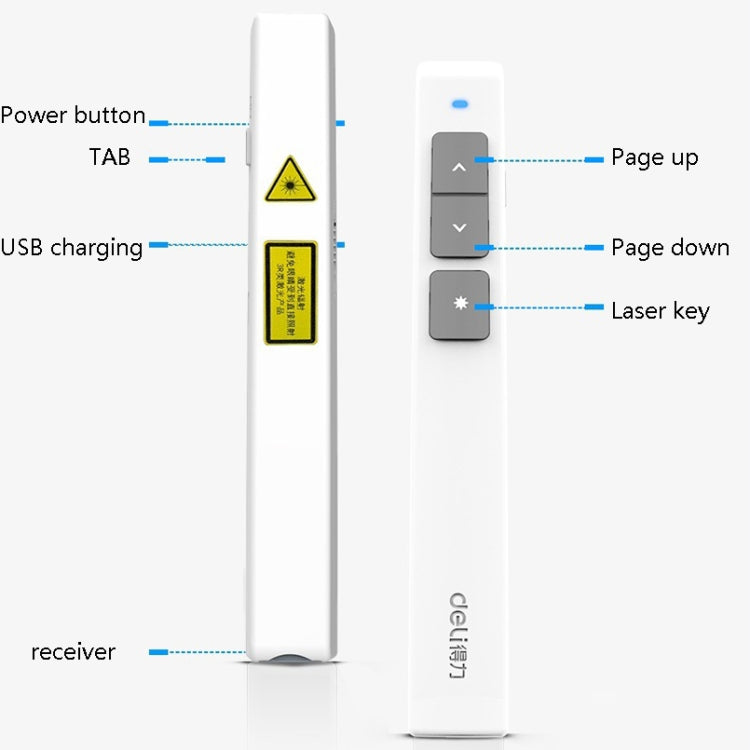 Deli 2.4GHz Laser Page Turning Pen Rechargeable Speech Projector Pen, Model: 2802PL (White) -  by Deli | Online Shopping UK | buy2fix