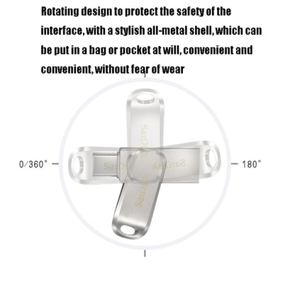 SanDisk Type-C + USB 3.1 Interface OTG High Speed Computer Phone U Disk, Colour: SDDDC4 Silver Metal Shell, Capacity: 256GB - USB Flash Drives by SanDisk | Online Shopping UK | buy2fix
