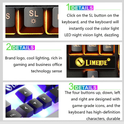 LIMEIDE GTX300 1600DPI 104 Keys USB Rainbow Suspended Backlight Wired Luminous Keyboard and Mouse Set, Cable Length: 1.4m(White) - Wired Keyboard by LIMEIDE | Online Shopping UK | buy2fix