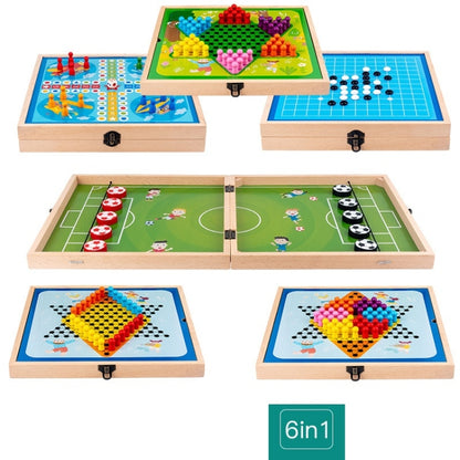 6 In 1 Beech Multi-Function Game Chess Two-Person Battle Parent-Child Interaction Ejection Chess - Table Games by buy2fix | Online Shopping UK | buy2fix