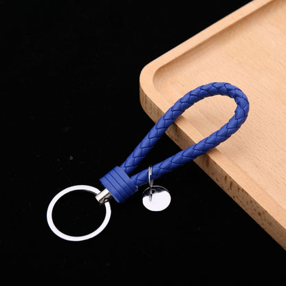 100 PCS Woven Leather Cord Keychain Car Pendant Leather Key Ring Baotou With Small Round Piece(Royal Blue) - Key Rings by buy2fix | Online Shopping UK | buy2fix