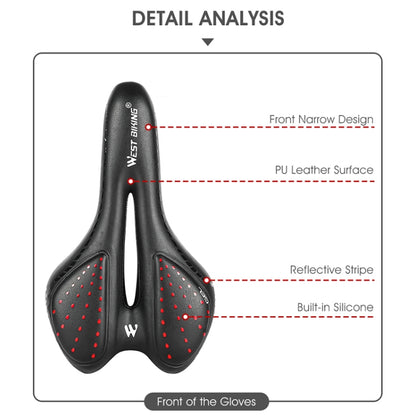 WEST BIKING YP0801086 Silicone Thickened Soft And Comfortable Bicycle Seat(Black Red) - Bicycle Saddle by WEST BIKING | Online Shopping UK | buy2fix