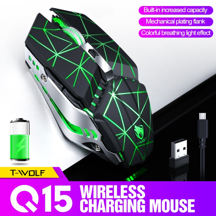 T-WOLF Q15 6-Buttons 1600 DPI Wireless Rechargeable Mute Office Gaming Mouse with 7 Color Breathing Light(Pearl White) - Wireless Mice by T-WOLF | Online Shopping UK | buy2fix