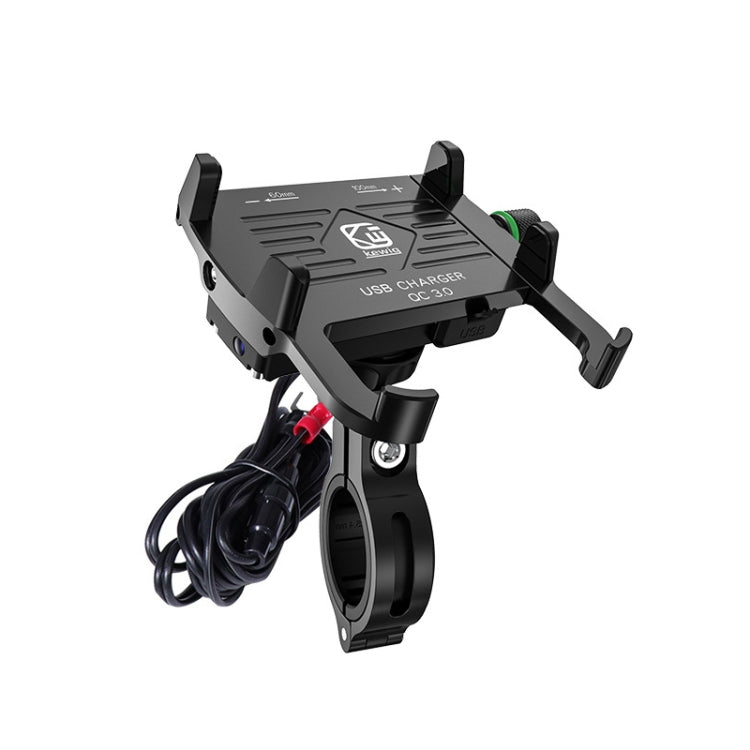 Kewig M6-S 12V Motorcycle Waterproof Aluminum Alloy Mobile Phone Bracket With QC3.0 Fast Charging(Black) - Holder by Kewig | Online Shopping UK | buy2fix