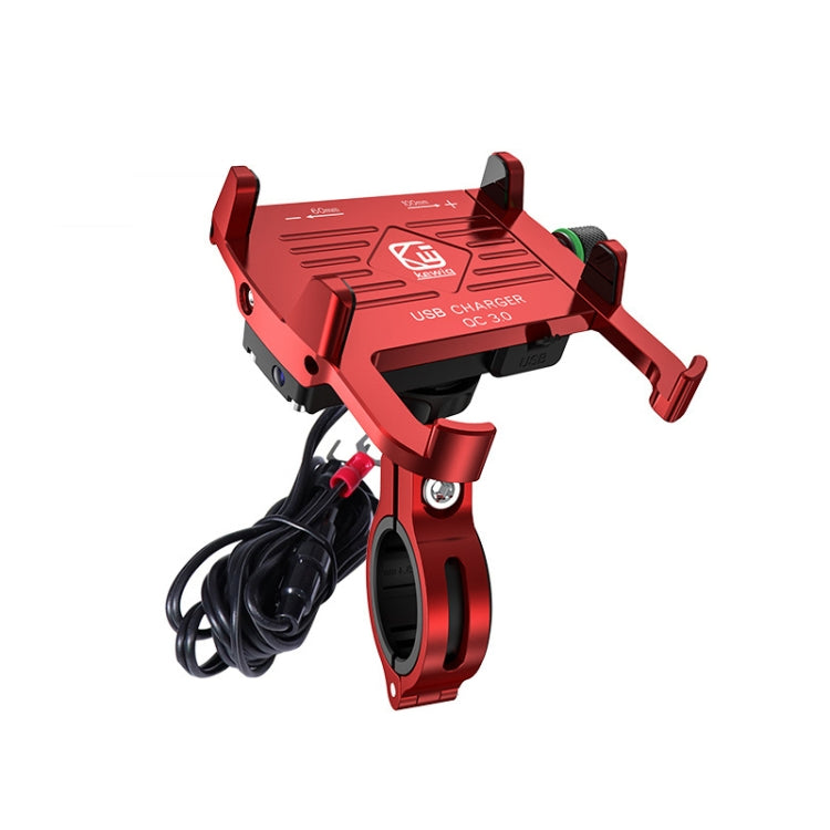 Kewig M6-S 12V Motorcycle Waterproof Aluminum Alloy Mobile Phone Bracket With QC3.0 Fast Charging(Red) - Holder by Kewig | Online Shopping UK | buy2fix