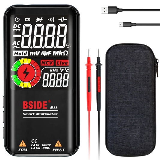 BSIDE Digital Multimeter 9999 Counts LCD Color Display DC AC Voltage Capacitance Diode Meter, Specification: S11 Recharge Version (Black) - Digital Multimeter by BSIDE | Online Shopping UK | buy2fix