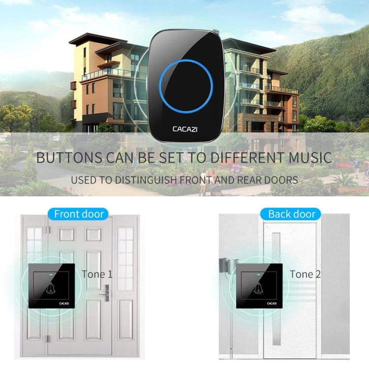 CACAZI H10 1 For 1 Wireless Smart Doorbell without Battery, Plug:UK Plug(Black) - Security by CACAZI | Online Shopping UK | buy2fix