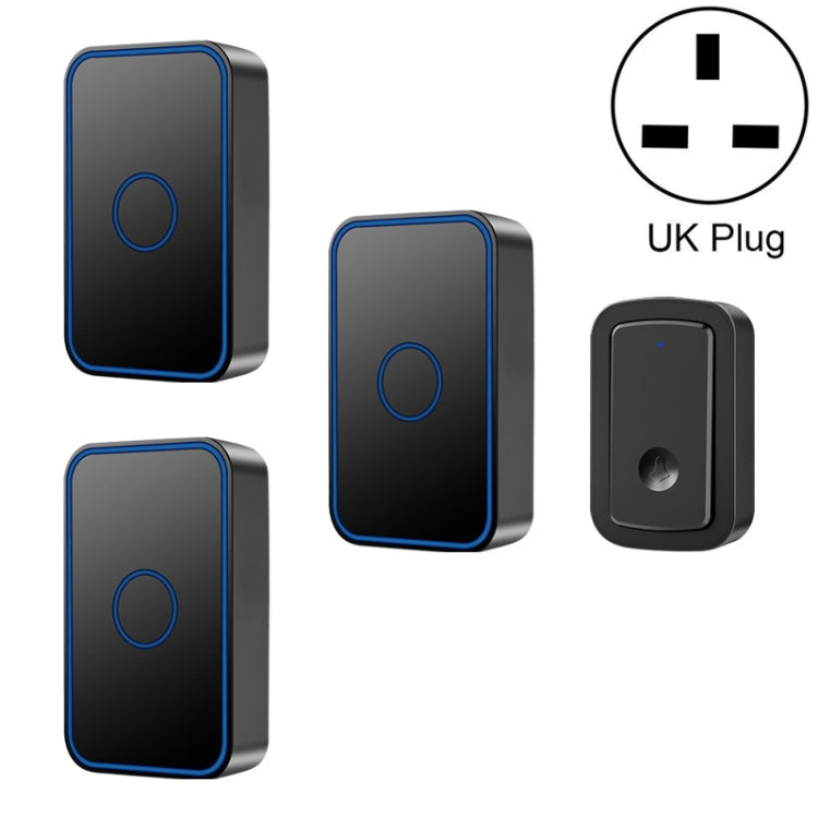 CACAZI  A19 1 For 3 Wireless Music Doorbell without Battery, UK Plug(Black) - Security by CACAZI | Online Shopping UK | buy2fix