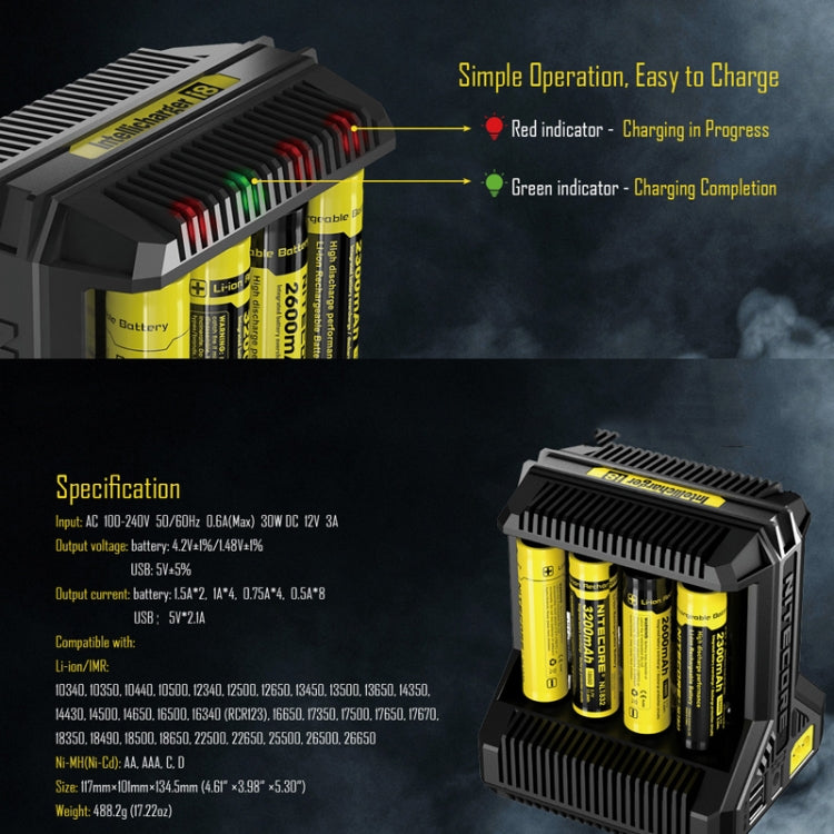 NITECORE 8-Slot High-Power Fast Lithium Battery Charger, Model: I8 - Consumer Electronics by NITECORE | Online Shopping UK | buy2fix