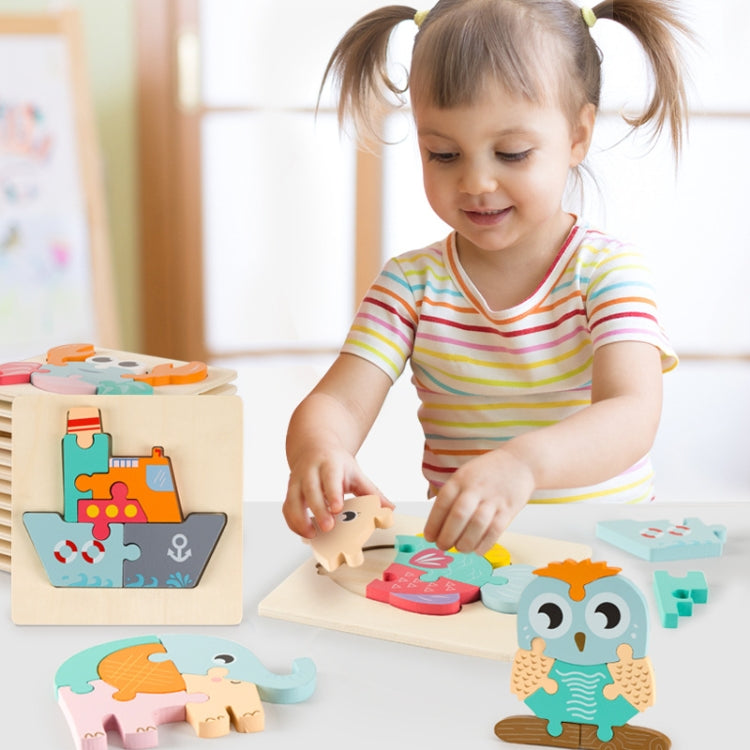 3 PCS Early Childhood Education Wooden Three-Dimensional Jigsaw Puzzle Toy(S-Kitten) - Puzzle Toys by buy2fix | Online Shopping UK | buy2fix