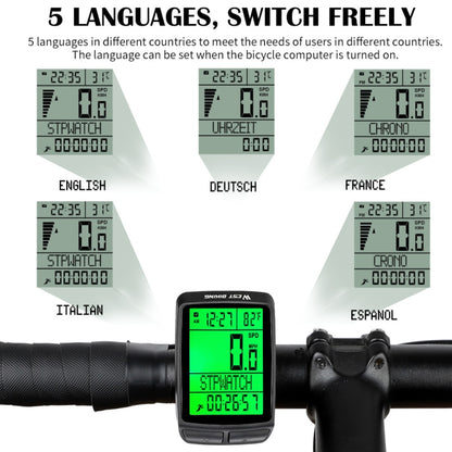 WEST BIKING 5 Languages Bicycle Waterproof Backlight Multifunction Wireless Odometer Speedometer(Black) - Speedometers by WEST BIKING | Online Shopping UK | buy2fix