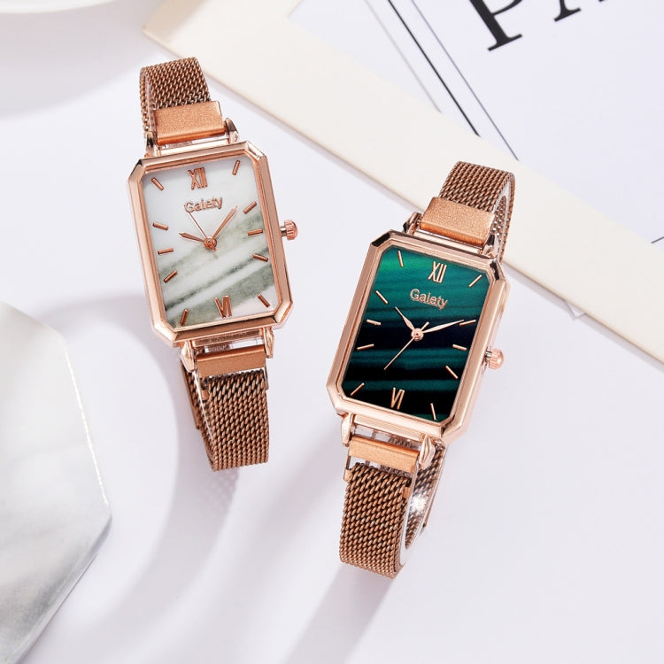 GAIETY G690 Retractable Magnet Buckle Ladies Mesh Belt Small Square Dial Bracelet Watch(Rose Gold Green Dial + H138) - Bracelet Watches by GAIETY | Online Shopping UK | buy2fix