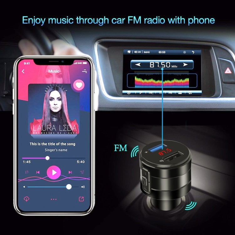 X20 Black Car Bluetooth Handsfree Car FM Transmitter Music Player Car Charger - In Car by buy2fix | Online Shopping UK | buy2fix