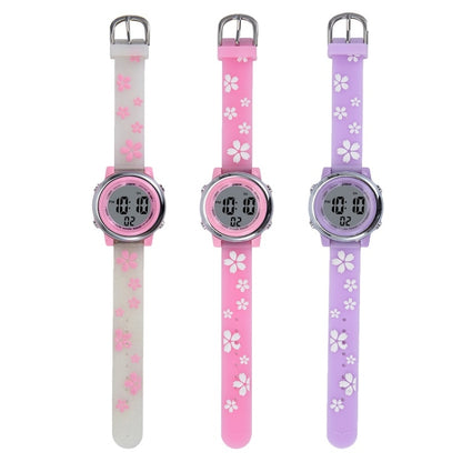 JNEW A380-86195 Children Cartoon Cherry Blossom Waterproof Time Recognition Colorful LED Electronic Watch(White) - Cartoon Watches by JNEW | Online Shopping UK | buy2fix