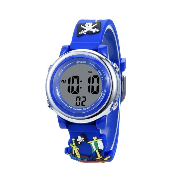 JNEW A380-20092 Children Cartoon 3D Pirate Ship Waterproof Time Cognitive Multifunction Sports LED Electronic Watch(Blue) - Cartoon Watches by JNEW | Online Shopping UK | buy2fix