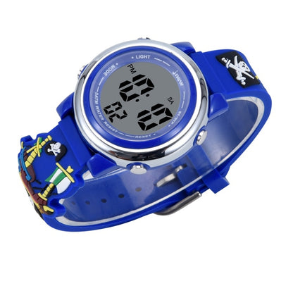 JNEW A380-20092 Children Cartoon 3D Pirate Ship Waterproof Time Cognitive Multifunction Sports LED Electronic Watch(Blue) - Cartoon Watches by JNEW | Online Shopping UK | buy2fix