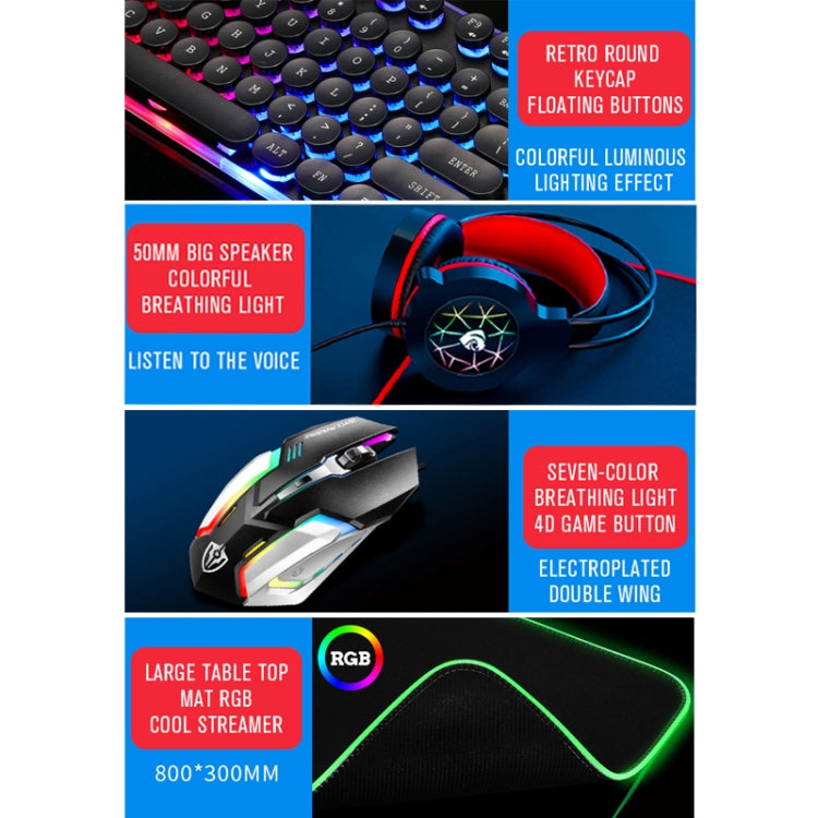 PANTSAN LD-145 4 in 1 Luminous Punk Gaming Keyboard + Mouse + Headphones + Mouse Pad Set(White) - Wired Keyboard by PANTSAN | Online Shopping UK | buy2fix