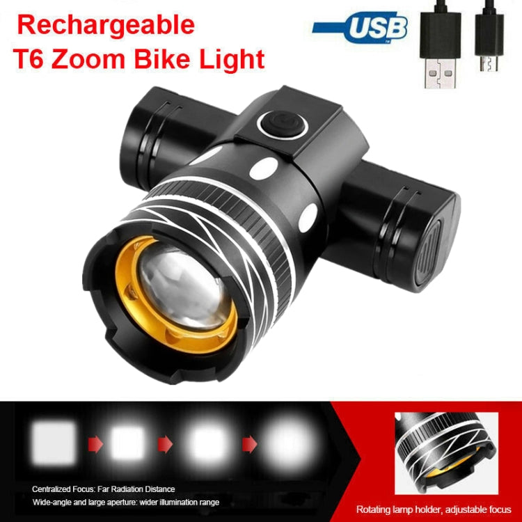 7602 LED USB Charging Telescopic Zoom Bicycle Front Light, Specification: Headlight + 918 Taillight - Headlights by buy2fix | Online Shopping UK | buy2fix