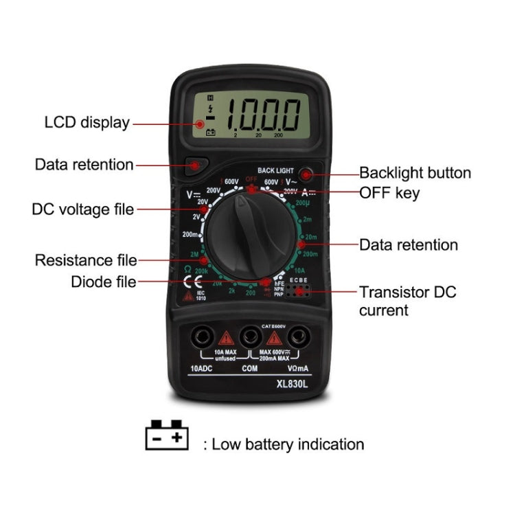 ANENG XL830L Multi-Function Digital Display High-Precision Digital Multimeter, Specification: Standard+10A Extra Tip Pen(Red) - Consumer Electronics by ANENG | Online Shopping UK | buy2fix