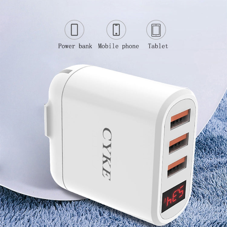 CYKE Smart Digital Display 3-Ports USB Travel Charger(EU Plug-White) - Mobile Accessories by CYKE | Online Shopping UK | buy2fix