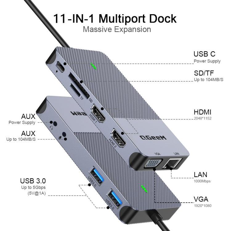 QGeeM 11 In 1 Multifunctional Type-C Extension HUB Adapter(  QG-D3908) - Computer & Networking by QGeeM | Online Shopping UK | buy2fix