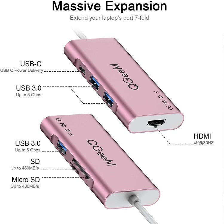 QGeeM 7 In 1 Type-C Extension HUB Adapter Supports HDMI / 4K / PD(QG-UH07-6) - Computer & Networking by QGeeM | Online Shopping UK | buy2fix