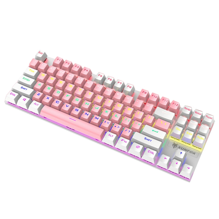 XUNFOX K80 87 Keys Wired Gaming Mechanical Illuminated Keyboard, Cable Length:1.5m(Pink White) - Wired Keyboard by XUNFOX | Online Shopping UK | buy2fix