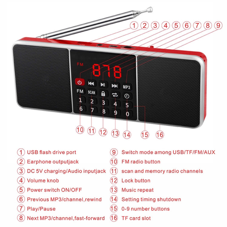 L-288FM Dual Speaker Radio MP3 Player Support TF Card/U Disk with LED Display(Black) - Consumer Electronics by buy2fix | Online Shopping UK | buy2fix