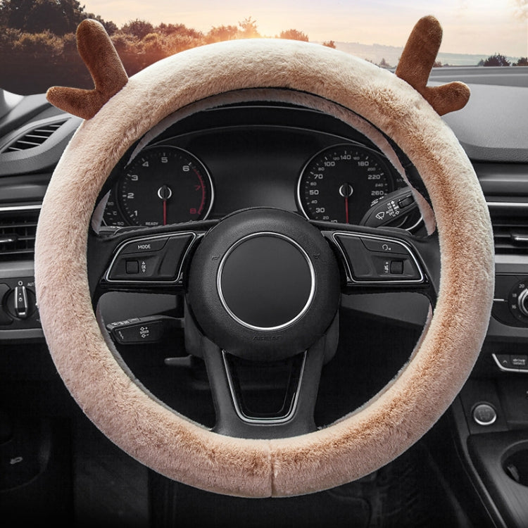 Antler Thick Plush Steering Wheel Cover, Style: O Type (Camel) - In Car by buy2fix | Online Shopping UK | buy2fix