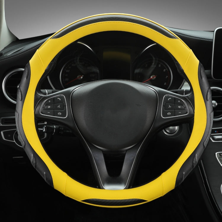 Leather Carbon Fiber Stitching Car Steering Wheel Set, Diameter: 38cm(Black Yellow Round) - In Car by buy2fix | Online Shopping UK | buy2fix