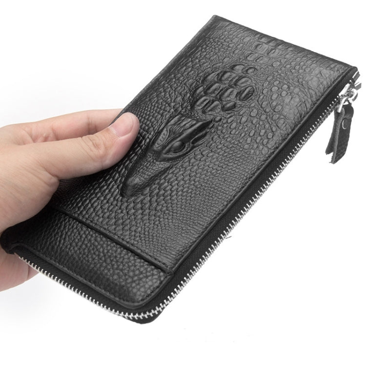 Baellerry Men Long Wallet Crocodile Pattern Zipper Leather Clutch Business Thin Wallet(Black) - Wallets by Baellerry | Online Shopping UK | buy2fix