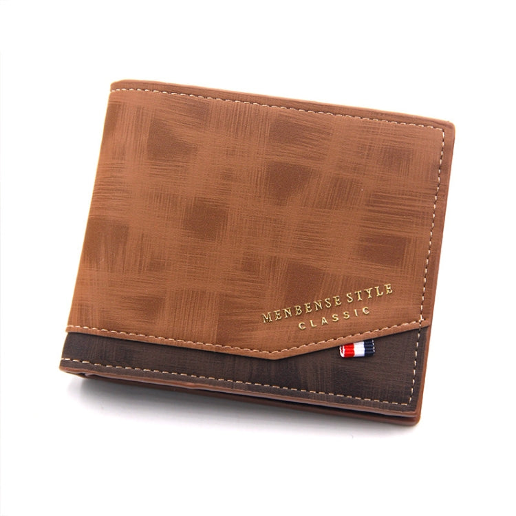 Menbense Hot Stamping Hinge Short Matte Multi-Card Large Capacity Male Wallet(D3301-4 Light Brown) - Wallets by MenBense | Online Shopping UK | buy2fix